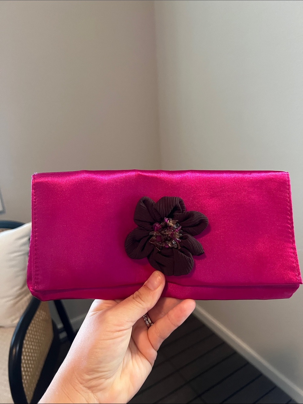 Bright Pink polyester Floral Clutch